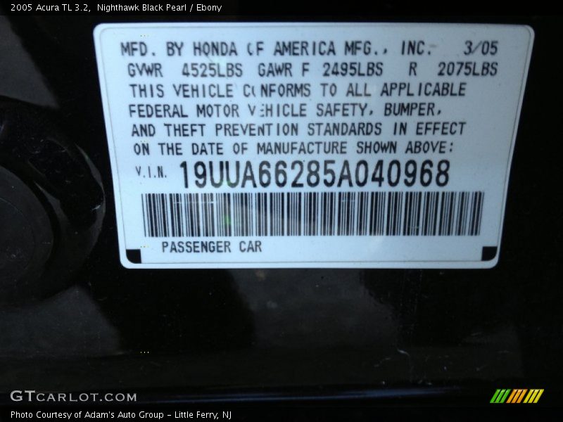 Nighthawk Black Pearl / Ebony 2005 Acura TL 3.2