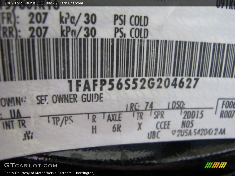 Black / Dark Charcoal 2002 Ford Taurus SEL