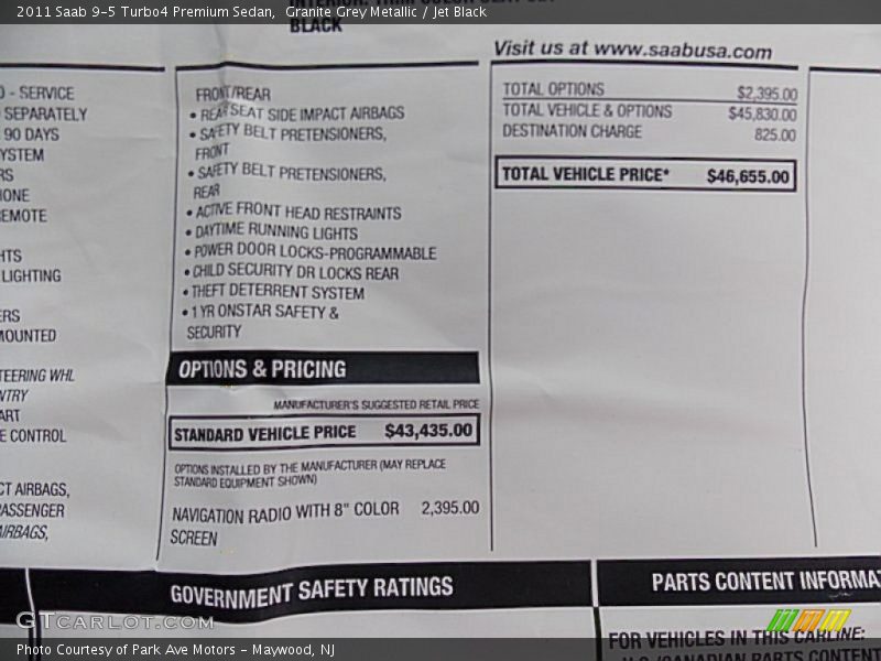 Granite Grey Metallic / Jet Black 2011 Saab 9-5 Turbo4 Premium Sedan