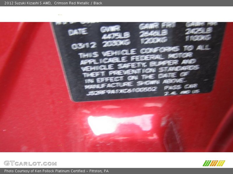Crimson Red Metallic / Black 2012 Suzuki Kizashi S AWD