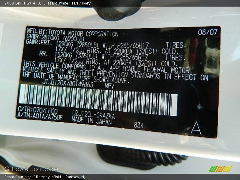 Blizzard White Pearl / Ivory 2008 Lexus GX 470