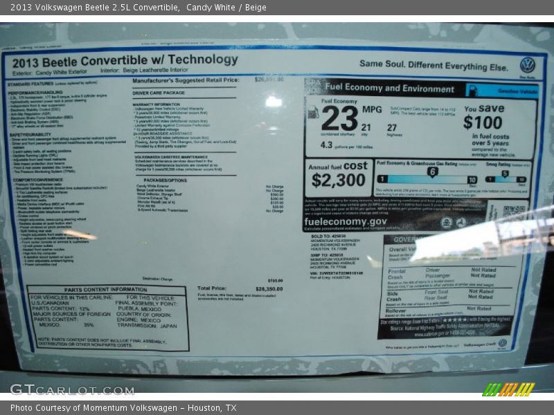 Candy White / Beige 2013 Volkswagen Beetle 2.5L Convertible