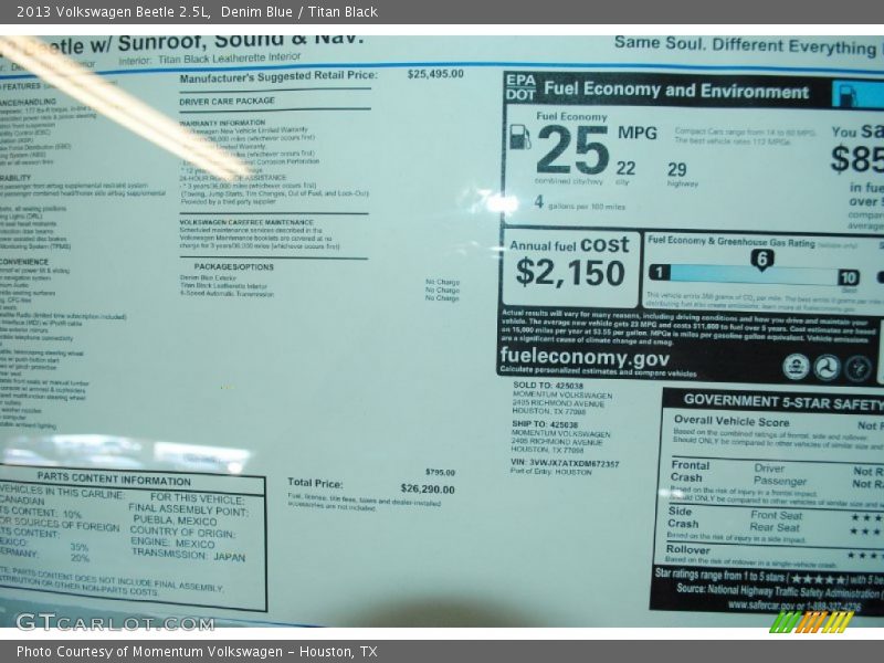 Denim Blue / Titan Black 2013 Volkswagen Beetle 2.5L