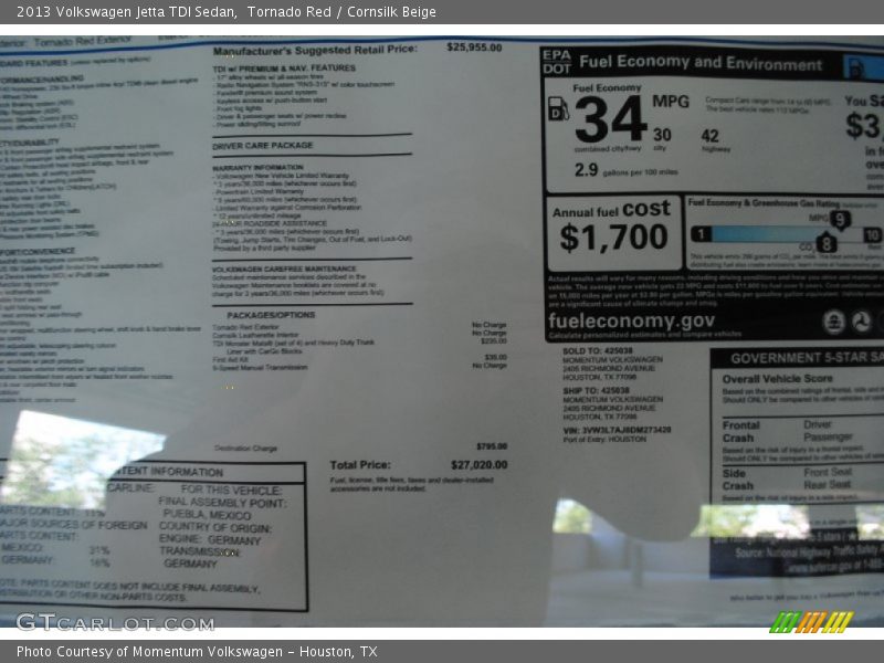 Tornado Red / Cornsilk Beige 2013 Volkswagen Jetta TDI Sedan