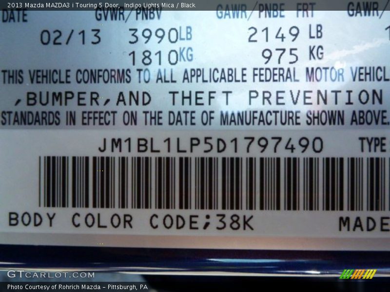 Indigo Lights Mica / Black 2013 Mazda MAZDA3 i Touring 5 Door