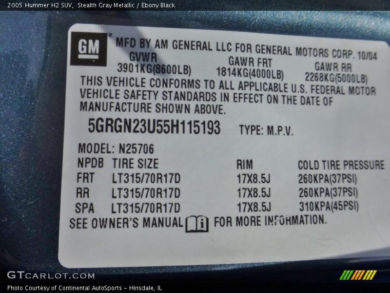 Stealth Gray Metallic / Ebony Black 2005 Hummer H2 SUV