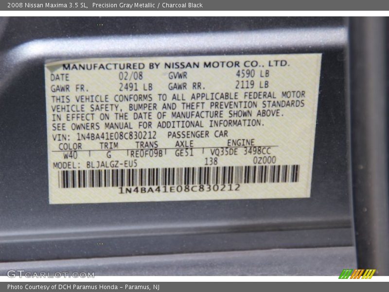 Precision Gray Metallic / Charcoal Black 2008 Nissan Maxima 3.5 SL