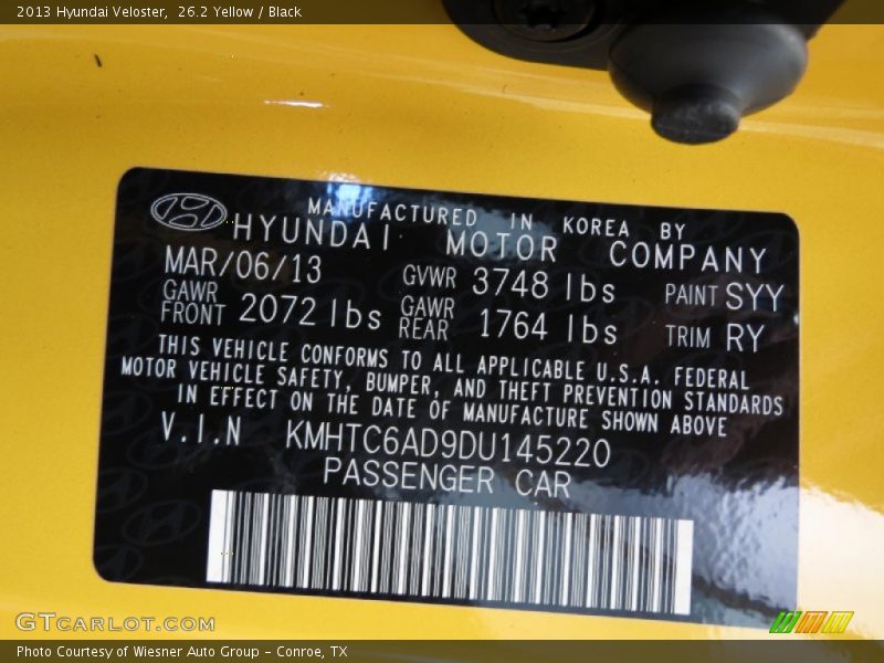 2013 Veloster  26.2 Yellow Color Code SYY