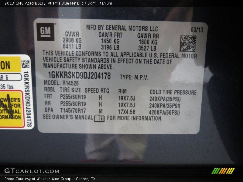 Atlantis Blue Metallic / Light Titanium 2013 GMC Acadia SLT