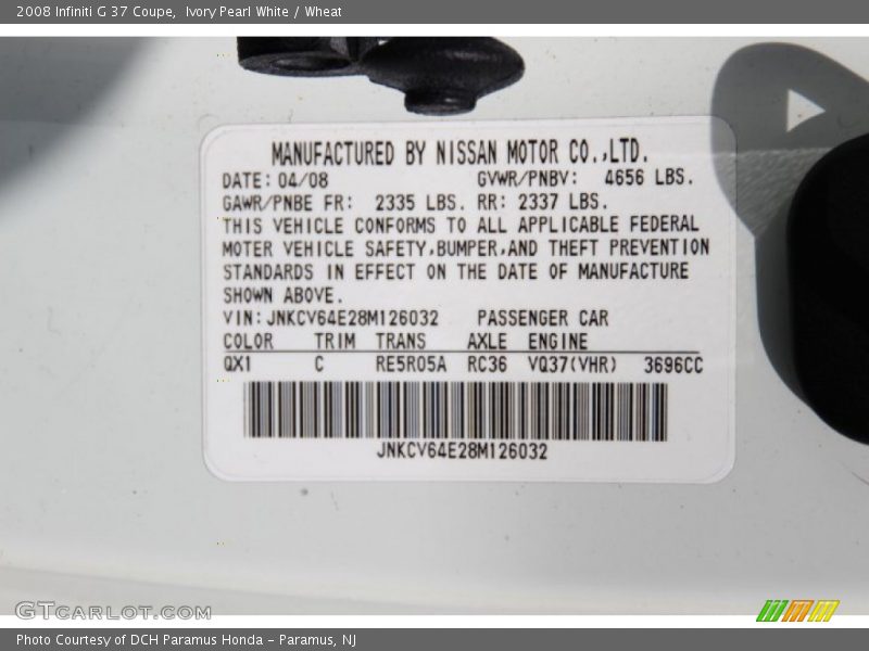 Ivory Pearl White / Wheat 2008 Infiniti G 37 Coupe