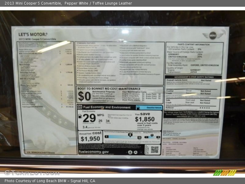 Pepper White / Toffee Lounge Leather 2013 Mini Cooper S Convertible