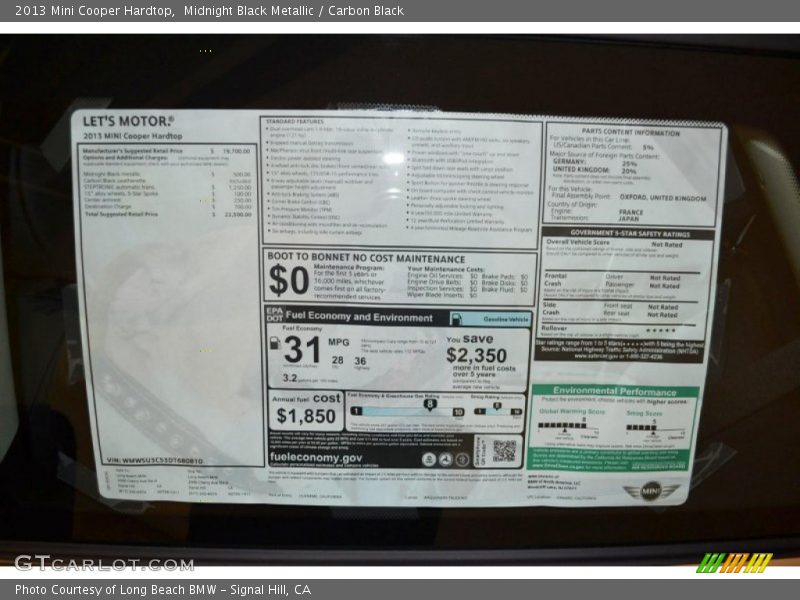 Midnight Black Metallic / Carbon Black 2013 Mini Cooper Hardtop