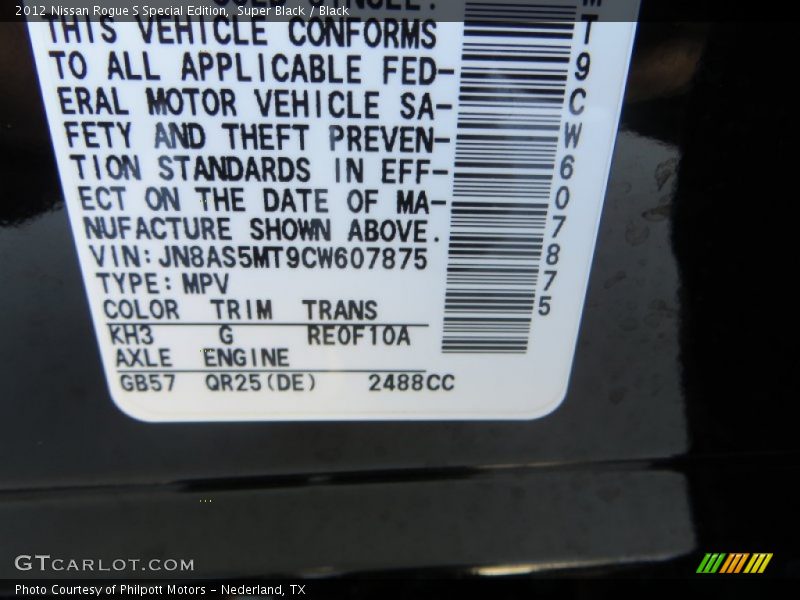 Super Black / Black 2012 Nissan Rogue S Special Edition