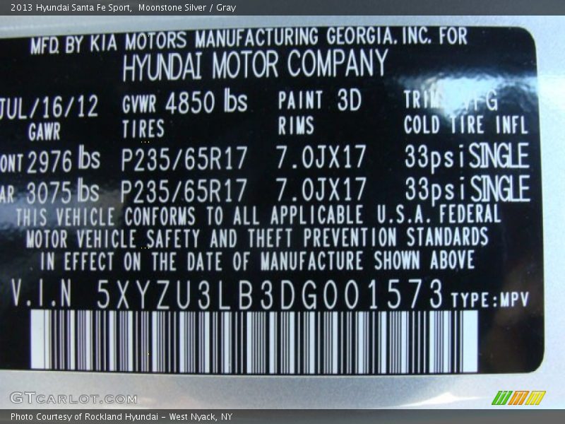Moonstone Silver / Gray 2013 Hyundai Santa Fe Sport