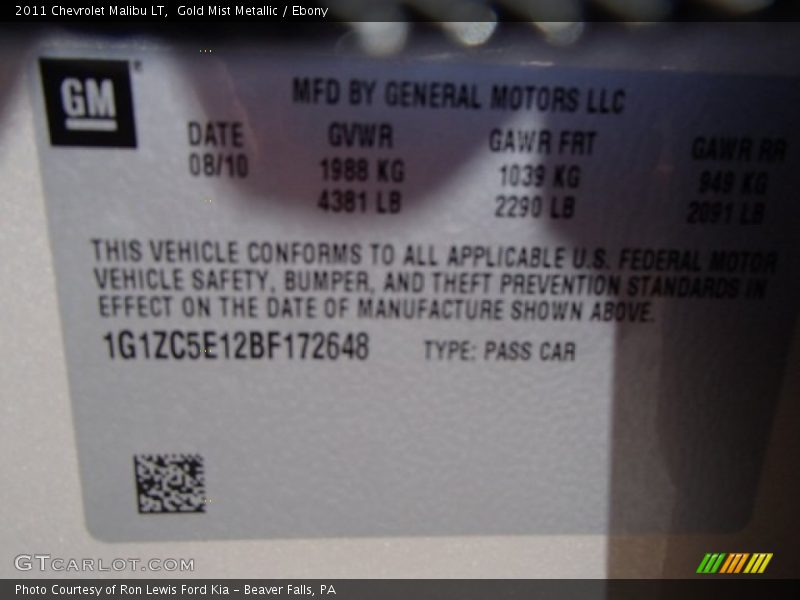 Gold Mist Metallic / Ebony 2011 Chevrolet Malibu LT