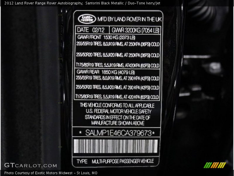 Santorini Black Metallic / Duo-Tone Ivory/Jet 2012 Land Rover Range Rover Autobiography