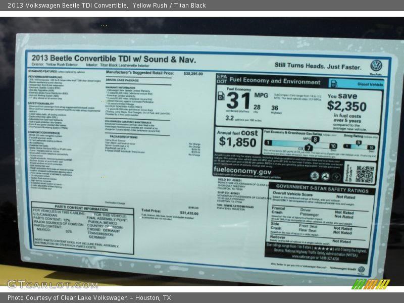  2013 Beetle TDI Convertible Window Sticker
