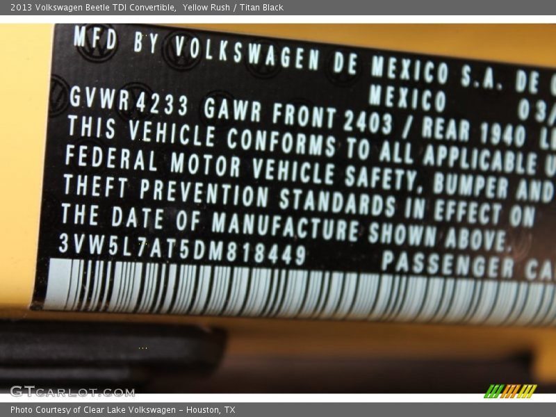 Yellow Rush / Titan Black 2013 Volkswagen Beetle TDI Convertible