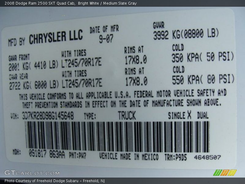 Bright White / Medium Slate Gray 2008 Dodge Ram 2500 SXT Quad Cab