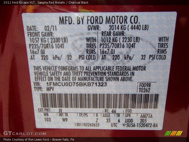 Sangria Red Metallic / Charcoal Black 2011 Ford Escape XLT