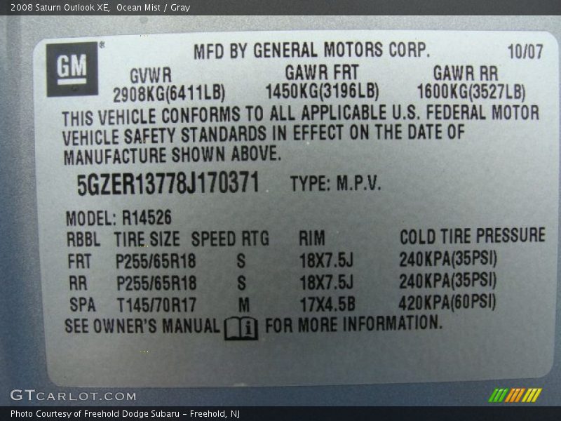 Ocean Mist / Gray 2008 Saturn Outlook XE