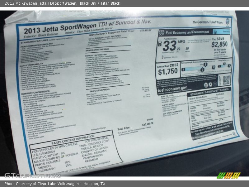 Black Uni / Titan Black 2013 Volkswagen Jetta TDI SportWagen