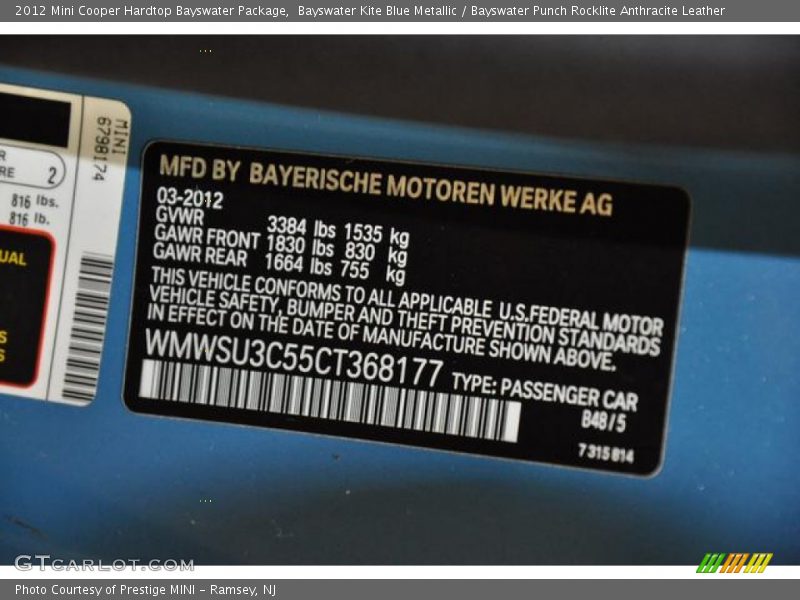 Bayswater Kite Blue Metallic / Bayswater Punch Rocklite Anthracite Leather 2012 Mini Cooper Hardtop Bayswater Package