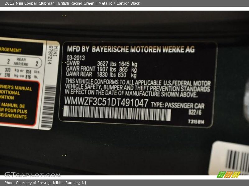 British Racing Green II Metallic / Carbon Black 2013 Mini Cooper Clubman