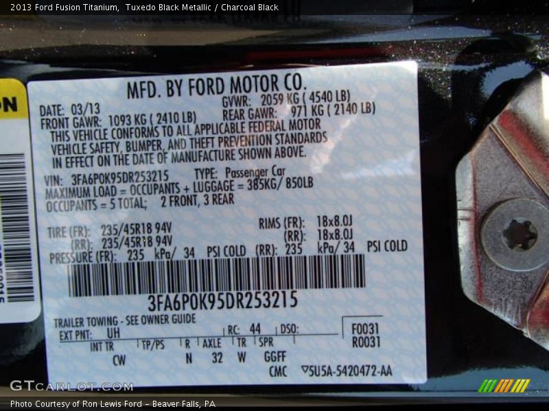 Tuxedo Black Metallic / Charcoal Black 2013 Ford Fusion Titanium