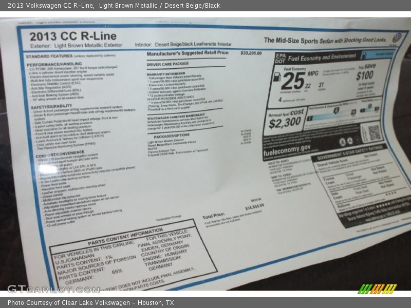  2013 CC R-Line Window Sticker