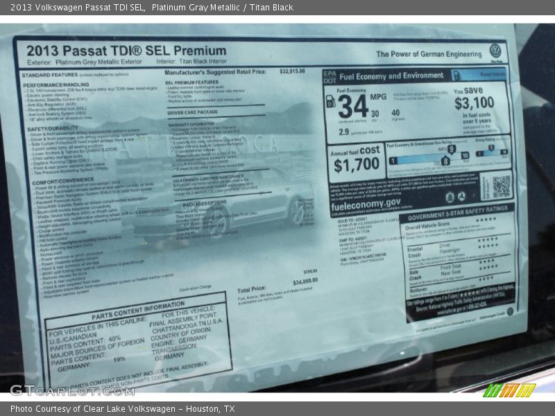 Platinum Gray Metallic / Titan Black 2013 Volkswagen Passat TDI SEL