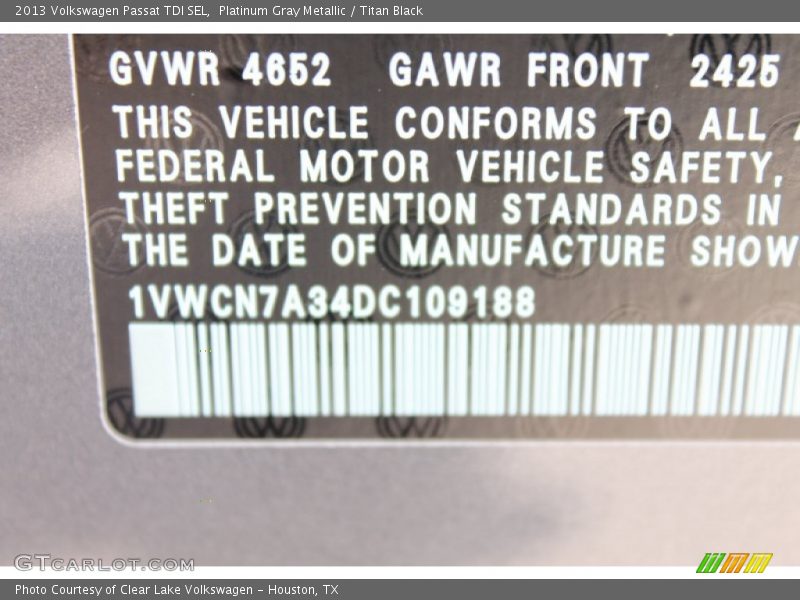 Platinum Gray Metallic / Titan Black 2013 Volkswagen Passat TDI SEL