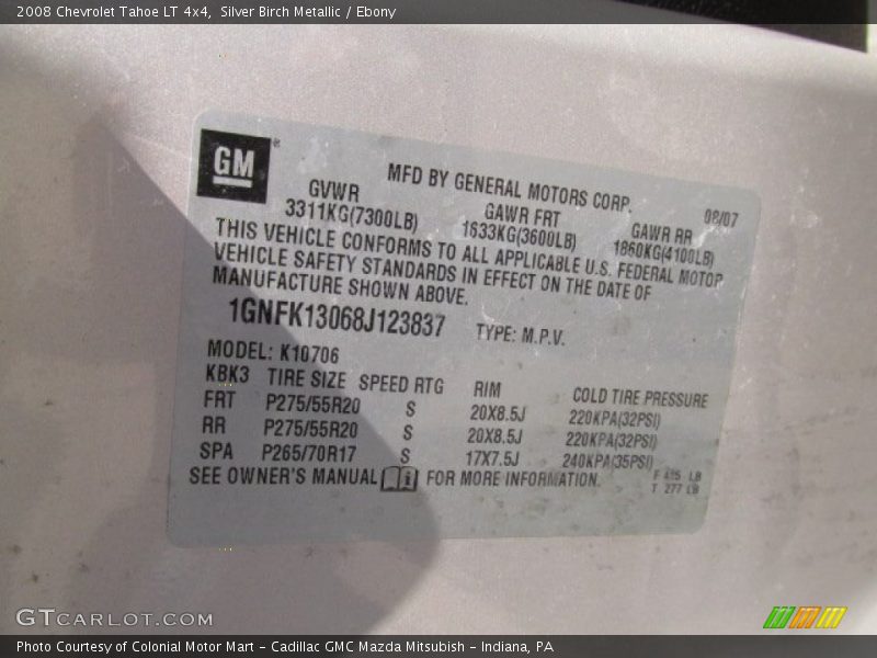 Silver Birch Metallic / Ebony 2008 Chevrolet Tahoe LT 4x4