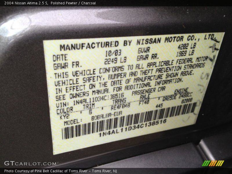 Polished Pewter / Charcoal 2004 Nissan Altima 2.5 S