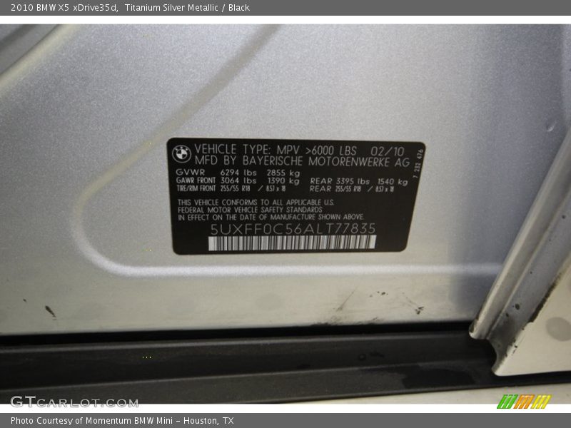 Titanium Silver Metallic / Black 2010 BMW X5 xDrive35d