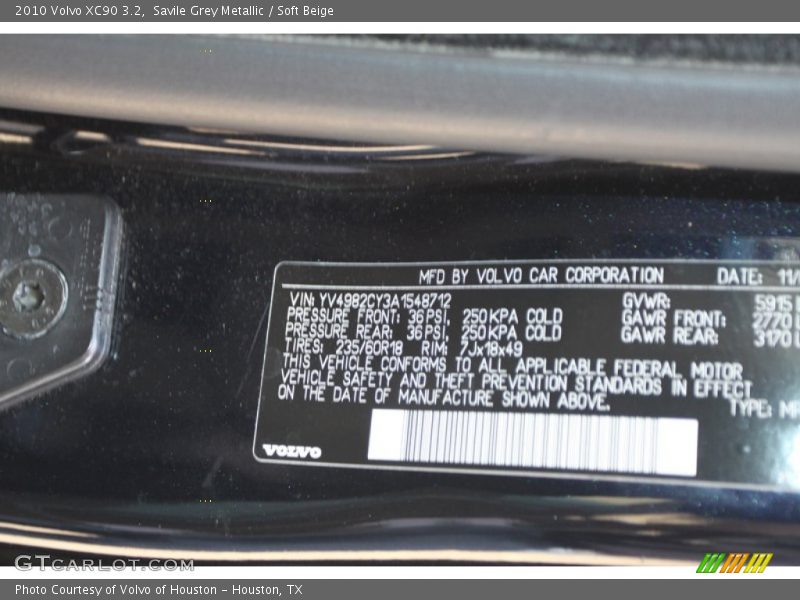 Savile Grey Metallic / Soft Beige 2010 Volvo XC90 3.2