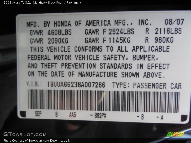 Nighthawk Black Pearl / Parchment 2008 Acura TL 3.2