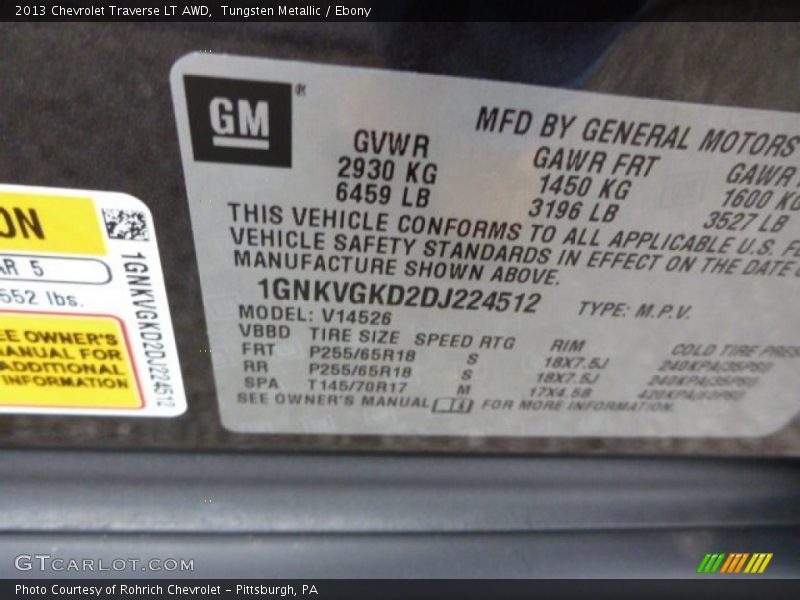 Tungsten Metallic / Ebony 2013 Chevrolet Traverse LT AWD