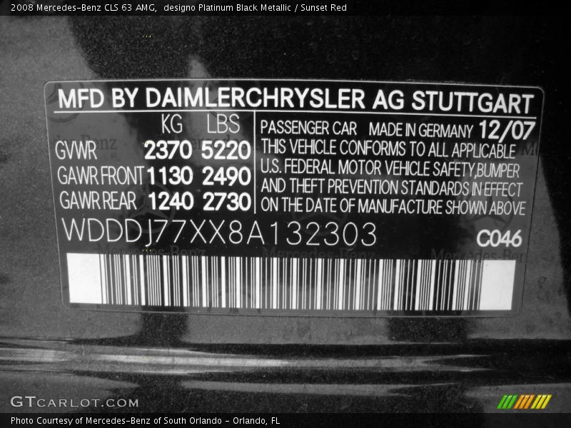 2008 CLS 63 AMG designo Platinum Black Metallic Color Code 046