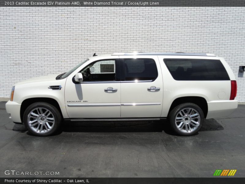 White Diamond Tricoat / Cocoa/Light Linen 2013 Cadillac Escalade ESV Platinum AWD