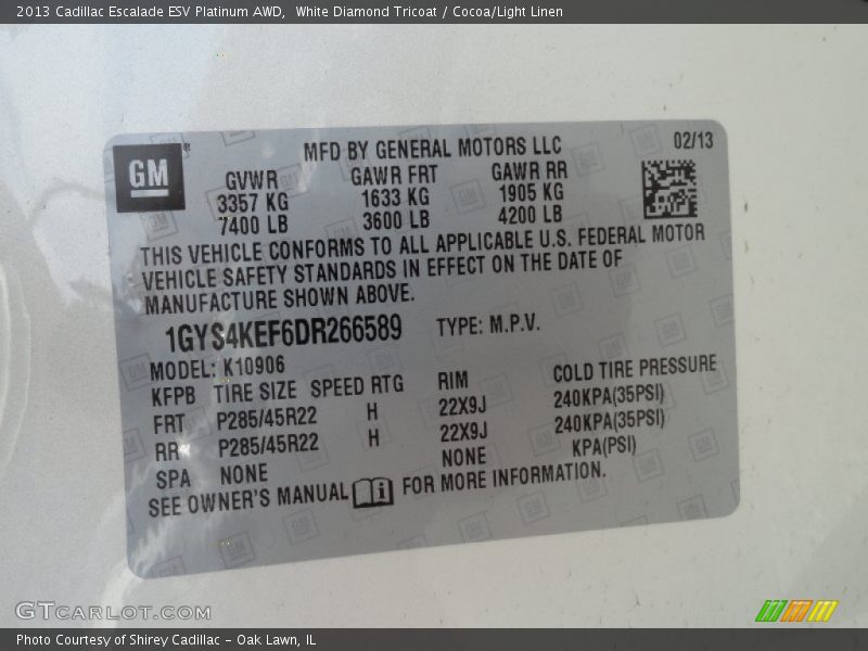 White Diamond Tricoat / Cocoa/Light Linen 2013 Cadillac Escalade ESV Platinum AWD