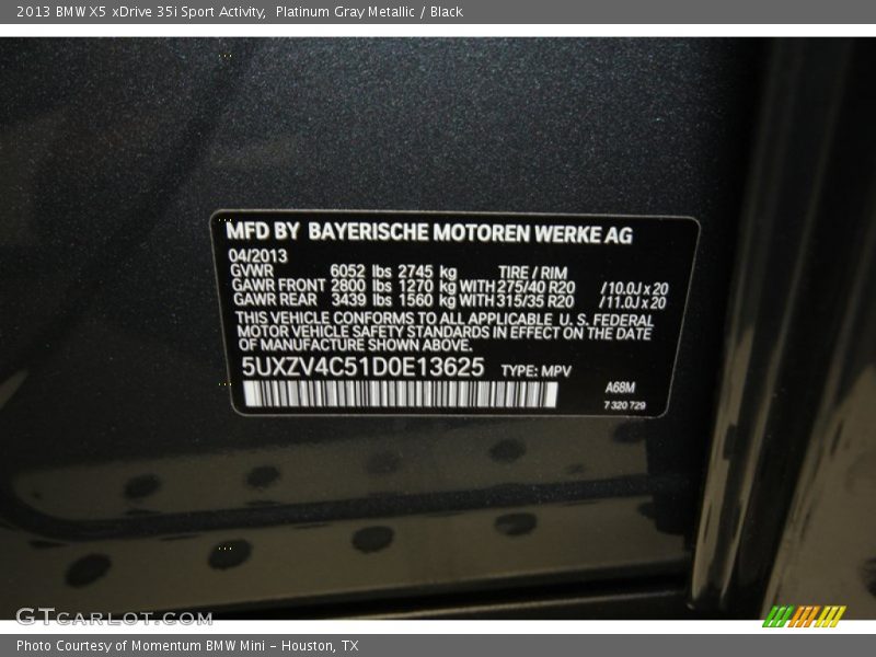 Platinum Gray Metallic / Black 2013 BMW X5 xDrive 35i Sport Activity