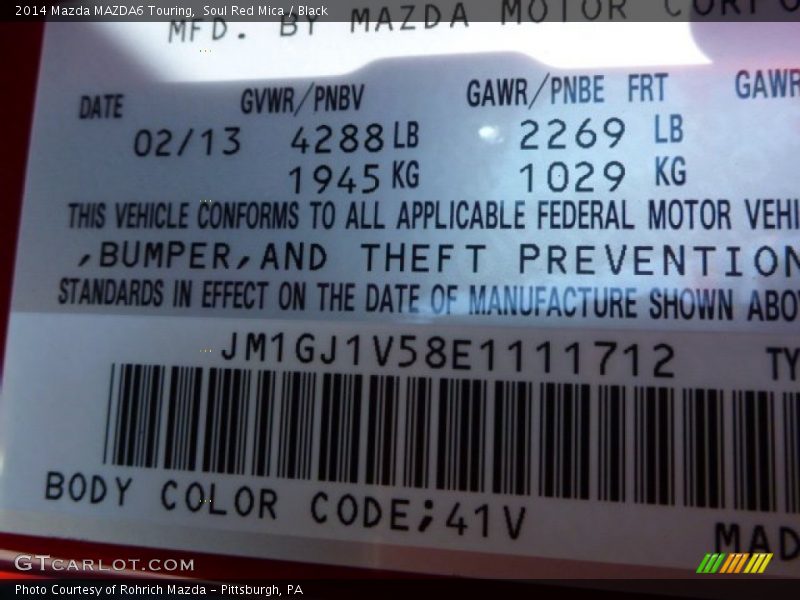 Soul Red Mica / Black 2014 Mazda MAZDA6 Touring