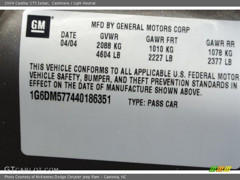 Cashmere / Light Neutral 2004 Cadillac CTS Sedan