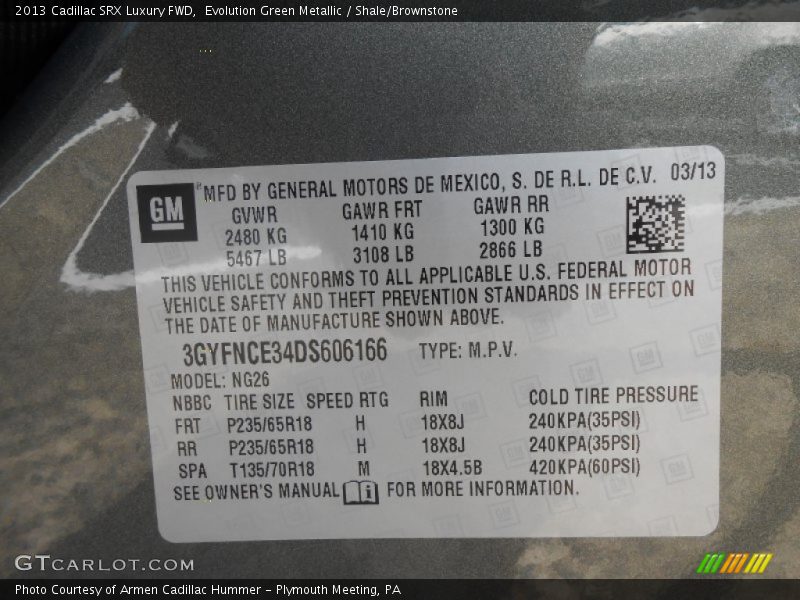 Evolution Green Metallic / Shale/Brownstone 2013 Cadillac SRX Luxury FWD