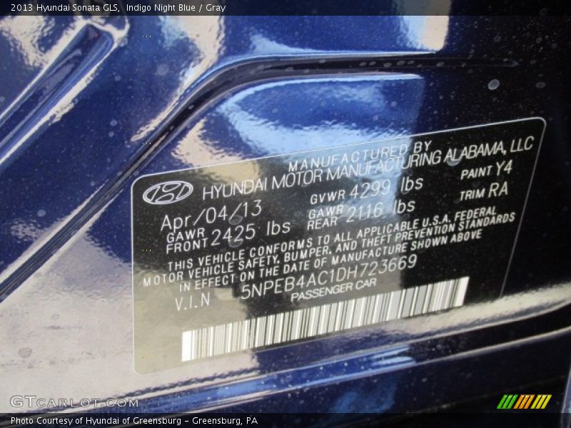Indigo Night Blue / Gray 2013 Hyundai Sonata GLS