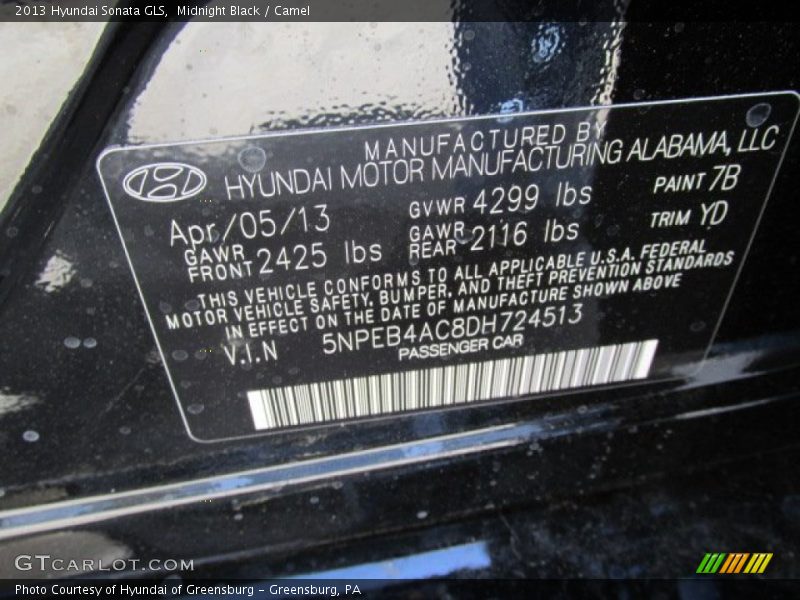 Midnight Black / Camel 2013 Hyundai Sonata GLS