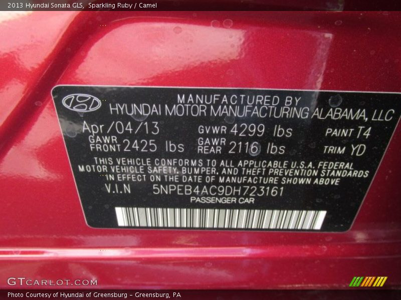 Sparkling Ruby / Camel 2013 Hyundai Sonata GLS