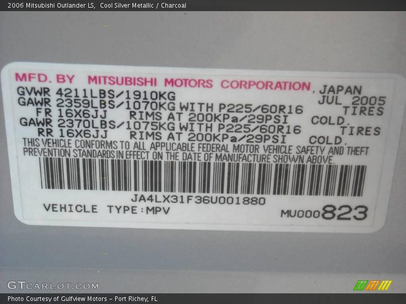 Cool Silver Metallic / Charcoal 2006 Mitsubishi Outlander LS
