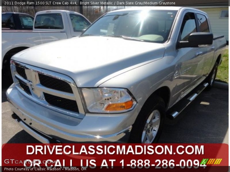 Bright Silver Metallic / Dark Slate Gray/Medium Graystone 2011 Dodge Ram 1500 SLT Crew Cab 4x4